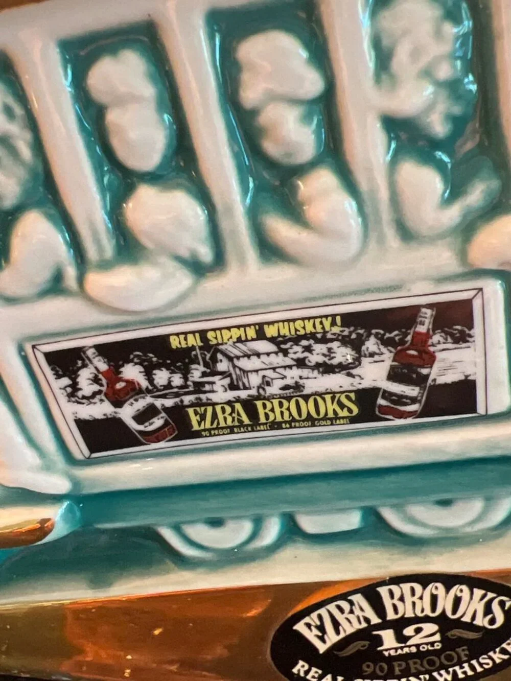 EZRA Brooks vintage whiskey decanter, EMPTY, circa 1968, HYDE PARK, cable car, u